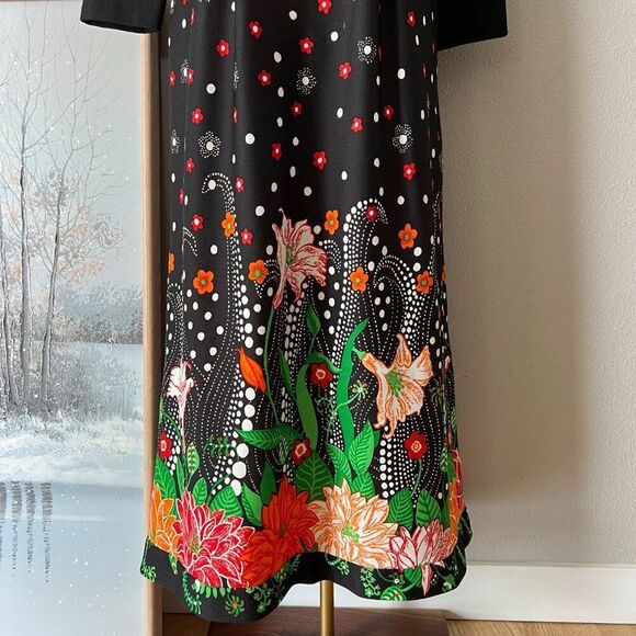 Vintage 60s 70s Mod Black Flower Power Maxi Dress‎ floral retro colorful medium - Picture 6 of 9